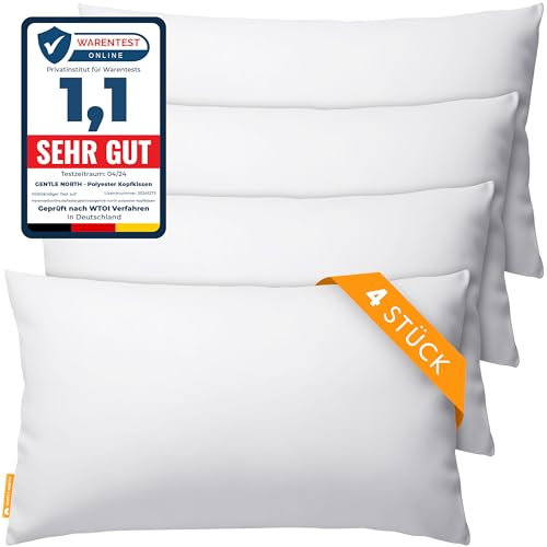 Gentle North Kopfkissen (30x50 cm groß) - 4er Set Kissen für Bett und als Dekokissen - Mit Reißverschluss für Füllung - Sofakissen - Zierkissen für Couch und Sofa - Ökotex - Waschbar bis 60° - Weiß