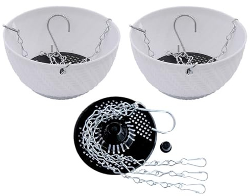 YuanDiann Hängende Klein Blumentöpfe 2er Set, 15cm Durchmesser Selbstbewässerung Hängepflanztöpfe mit Wasserspeicher Blumenampel mit Rostfrei Ketten für Innen Außen Garten Deko 2# Weiß 2 Pack 15 cm