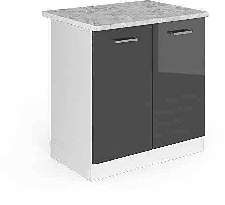 Vicco Mueble bajo para el Fregadero R-Line, Antracita Alto Brillo, 80 cm con Puertas, con encimera, Apto para Montaje Debajo de encimeras en módulos de Cocina