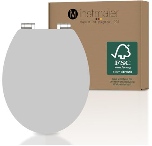 instmaier Gaia Siège de WC gris Manhattan | Siège de toilettes avec abaissement automatique | Couvercle de toilettes en bois MDF | testé durable avec certification FSC | lunette de toilettes