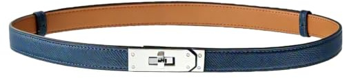 FENLDY Verstellbare, dünne Gürtel für Damen, schmale Gürtel für Kleider, einfarbig, Legierung, Drehverschluss für Jeans, Dunkelblaue, silberfarbene Schnalle, Universal