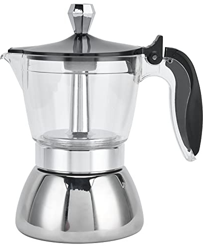 Yosoo Health Gear Moka Pot 4 Cup 200ml Stovetop Espresso Maker, Stainless Steel Coffee Pot with Transparent Acrylic Top, Italian Coffee Machine for Home Office