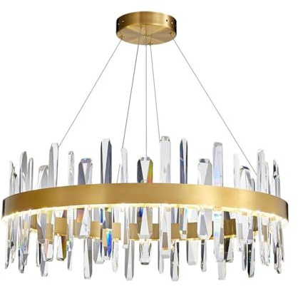 ZTKBH Round Crystal Chandelier, Luxury Golden Crystal LED Pendant Light Modern Ceiling Lighting Fixture for Dining Room Kitchen Island Bedroom Corridor(60cm)