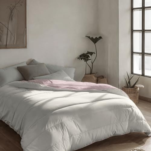 Zelesta Royalbed Bettdecke 240x200 4 Jahreszeiten - Bettwäsche winterdecke und Sommer-Bettdecke warm Duvet - Waschbare bettdecke ohne Bezug - Anti-Allergene Steppdecke (Pastellrosa & Creme)
