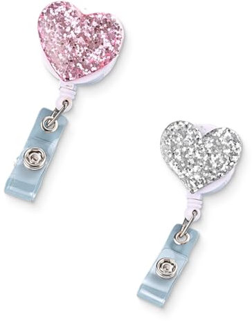 Einziehbarer Schlüsselanhänger mit ID Kartenhalter，Schlüssel Glitzer，2 Stücke Schlüsselanhänger Ausziehbar Schlüsselrolle Ausziehbar mit Bling Strass, für Lehrer Arzt Krankenschwester（Herzförmiger）