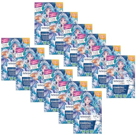 tetesept Kids Knister Bain moussant cristal glacé 45 ml – Bain pour enfant avec mousse de bain scintillante et effet froissé – Additif de bain délicat et parfumé fleuri colore l'eau en bleu glacier