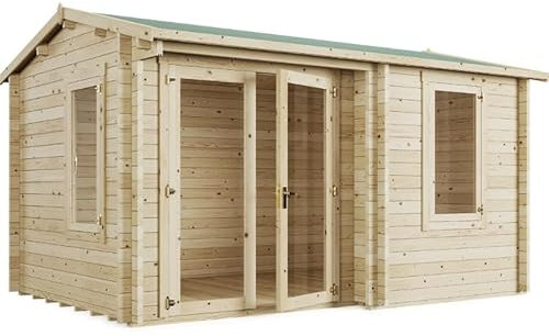 BillyOh Kent 4m x 4m Log Cabin Garden Office Studio Summer House Shed, Stylish Apex Design, Tongue & Groove – Durable Garden Room Space with Double Doors, Easily Assembled Wooden Shed