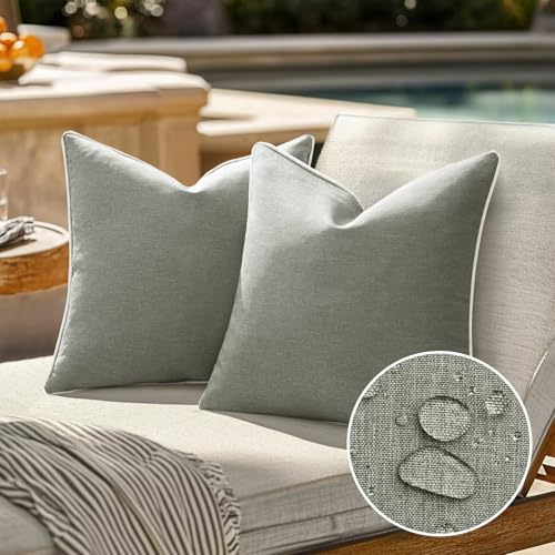EMEMA Wetterfest Kissenbezug Outdoor 40x40 Grau Wasserdicht | Sofakissen Dekokissen Kissenbezüge Dekorativ Kissen Kissenhülle aus Polyster für Garten Sofa Wohnzimmer Bett 2er Set