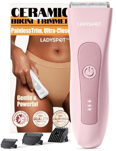 Elektrischer Rasierer damen Intimbereich, Intimrasierer für Frauen, Damenrasierer Intimbereich mit 3 Schutzvorrichtungen und Auswechselbaren Keramikklingenköpfen, Trimmer Damen Intimbereich