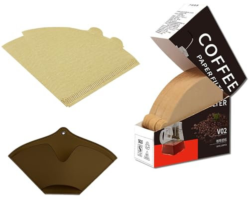 Eruceky 100 Piezas Papel de Filtro de Café, Forma de V Filtro Cafetera, Sin Blanquear Papel de Filtro de Café, Adecuado para Filtración de Tazas de Café y Filtración de Tazas de Cerámica