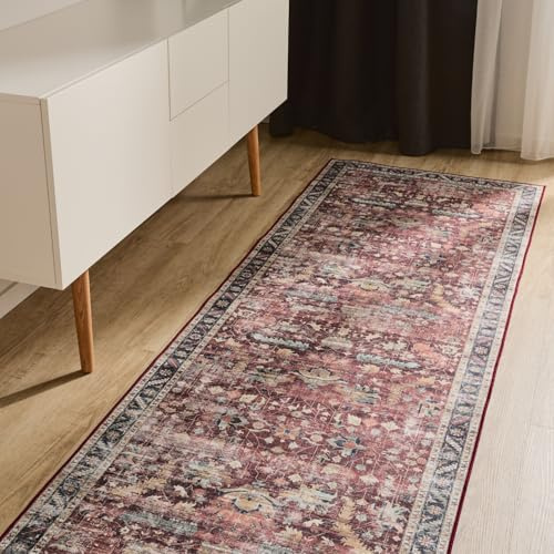 benuta Basic Waschbarer Teppich George - Multicolor 80x240 cm - Kunstfaser - Läufer & im Style: Vintage, Elegant, Retro - Pflegeleicht für Wohnzimmer Schlafzimmer Flur