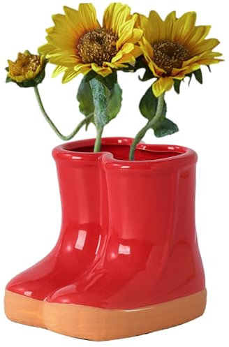 Eyccier Ceramic Boot Vase, Red, 4.7x3.9x5.1 Inch, Novelty Rain Boot Planter, Non-Slip Base, Weather-Resistant Finish, Perfect for Home, Garden, Balcony Decor