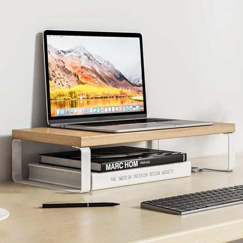 Onxyrbyte Rehausseur Ecran,Rehausseur Ecran Pc Bureau,RéHausseur D'éCran en Bois,RéHausseur D'éCran pour Pc,Support De Moniteur D'Ordinateur Ergonomique,pour Ordinateur Portable,Imprimantes