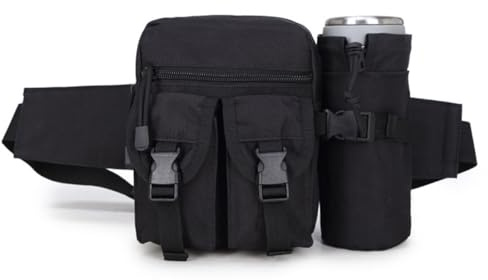 HOUSON Bauchtasche mit Flaschenhalter, Flaschenhalter Nylon Trinkflaschenhalter Militär Trinkflasche Beutel mit Wasserflasche Halter für Wandern Fahrrad Laufen Camping Schwarz