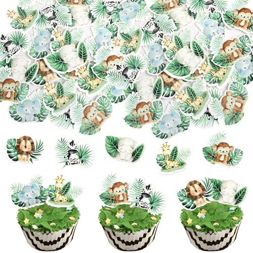 60 Stück Essbare Woodland Party Tortendeko Woodland Animal Muffin Kuchen Deko Wilde one Thema Geburtstag Cupcake Toppers für Baby Shower Dschungel Safari Tier Thema Party Kuchen Dekorationen