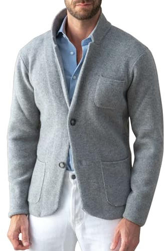 Blazer da uomo in lana casual - Cappotto leggero slim fit monopetto - Elegante giacca stile cardigan grigia - Morbido e comodo blazer da ufficio da uomo - Giacca da moda classica per tutti i giorni
