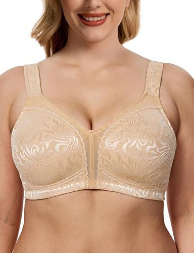 WingsLove Women's Full Coverage Plus Size Everyday Bra Minimizer Wireless Non Padded Wide Straps Comfort and Support for Large Bust(Honey Nude, 38F)