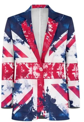Biyejit Union Jack Mens Blazer Casual Blazer Jacket Slim Fit 1 Button Sports Coats for Business Tuxedo Party Wedding Size XS-5XL