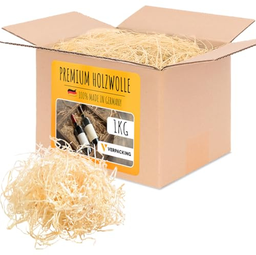 verpacking Holzwolle Füllmaterial Fichte (Menge wählbar) für Geschenke und Pakete Deko - Premium Qualität 1 kg