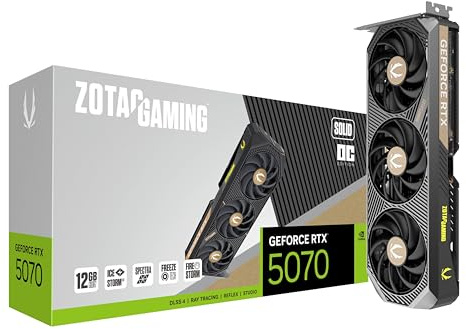 ZOTAC Gaming GeForce RTX 5070 Solid OC DLSS 4 12 Go GDDR7 192-bit 28 Gbps Carte graphique de jeu PCIE 5.0, refroidissement IceStorm 2.0, éclairage Spectra RVB, ZT-B50700J-10P