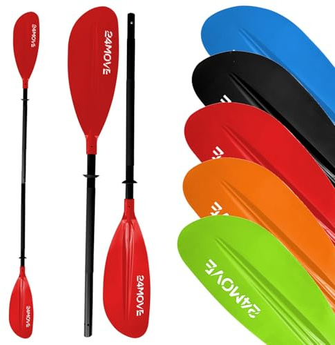 24MOVE® Doppelpaddel LAGO Paddel 220cm Kanupaddel Aluminium, Stand-Up Paddling, Paddel für Kajak, Schlauchboot, verstellbar, rot