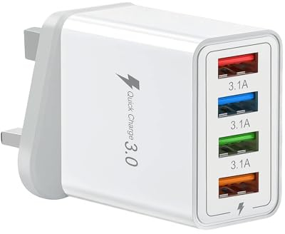 Multi USB Charger Plug UK, 4-port Usb Charger Plug with QC 3.0, Fast Charging Plug for iPhone, Samsung, Power Adapter for Cellular Phone Ozzgen