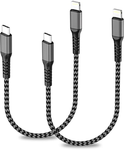 KINPEE Cable USB C vers Lightning 0.3M Lot de 2[Certifiés MFi], Cable Lightning USB C Charge Rapide Câble Chargeur iPhone Nylon Cordon iPhone Fil Chargeur pour iPhone 14/13/12/11/X/8, iPad, AirPods