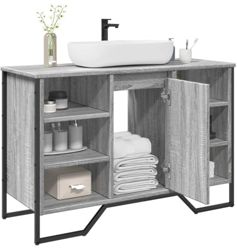 LLEZKBR Ensemble de meubles de salle de bain - Meuble lavabo de salle de bain - Gris Sonoma - 91 x 35 x 60 cm - Bois d'ingénierie