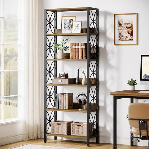 Tribesigns 6-Tier Tall Bookcase, 70.87 Industrial Bookshelf with Metal Frame, Display Shelf for Home Office, Bedroom Bookcase with 6 Shelf Storage, Modern Furniture for Small Spaces (1, Brown)