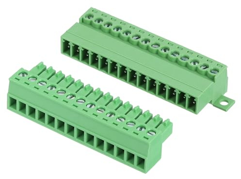 sourcing map Connettore a morsettiera a vite a 14 pin, passo 3,5 mm, maschio e femmina, terminale a vite per montaggio su PCB 300 V 8 A, connettore verde per progetti elettronici domestici