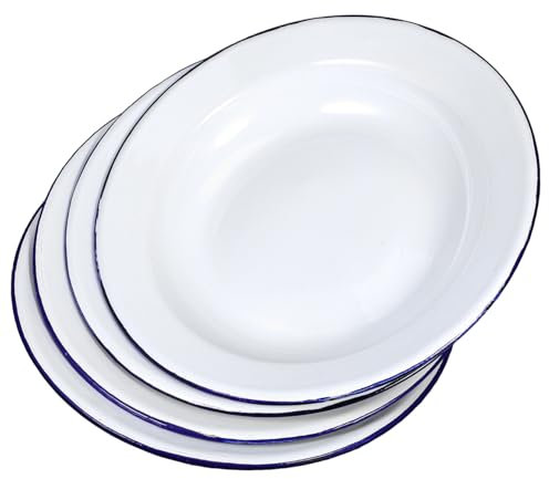 CLISPEED 4 Piezas Placa De Esmalte Platos Redondos Blancos Bandeja Para Servir Frutas Plato Para Picnic Vajilla Para Camping Postre Hogar