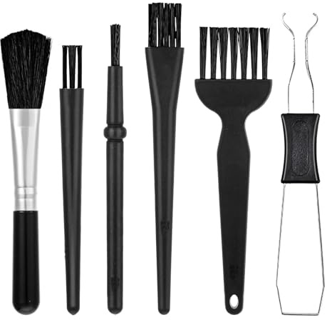 Oxfraki Kit de 6 mini cepillos de limpieza de teclado con extractor de teclas, cepillos de nailon antiestáticos con mango de polipropileno para teclado mecánico, computadora, placa base, cámara