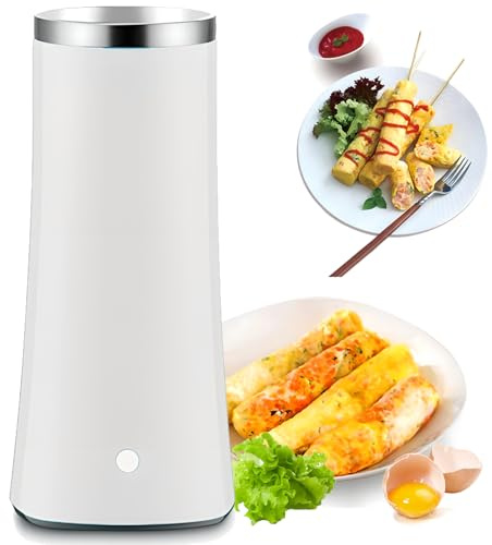 Electric Egg Roll Maker, Omelette Maker with Stainless Steel Non Stick & 9 Minutes Cooking Automatic Rising, Egg Boiler Sausage Machine Hot Dog Roll Maker Egg Cooker Breakfast Machine white