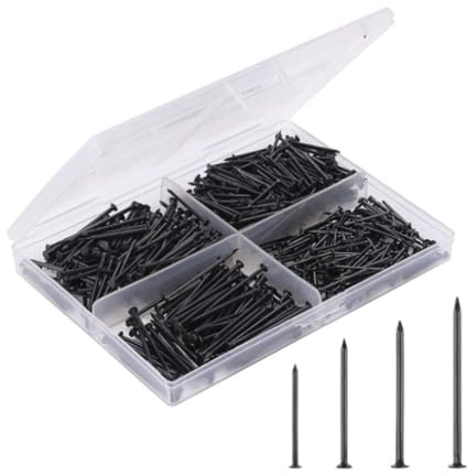Set di 200 chiodi per foto (20/25/30/38 mm), per appendere le unghie, unghie in ferro per immagini, ganci per foto, chiodi da disegno, tasselli rigips, tuta per cartongesso e pino