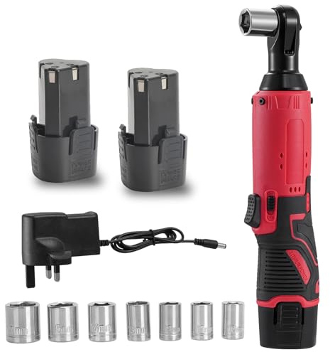 Teodute 3/8 Cordless Ratchet Wrench, 21V Electric Ratchet Wrench Kit with 2 * 1300mAh Batteries and Charger, 580N, 400 RPM, Battery Powered Impact Drive Wrench, 7 PCS Sockets