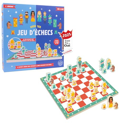 Wilson Jeux - Mon 1er Jeu d’Échecs – Grand Prix du Jouet 2025 – Initiation ludique et éducative aux échecs – Plateau en Bois 30 cm avec déplacements des pièces indiqués au Dos