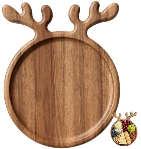 Joygoodta Plateau de service de Noël, plateau charcuterie Noël en bois d'élan, plateaux service, fournitures décoration table pour l'hiver, fête à la maison, grand