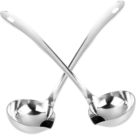 SHOWERORO Lot De 2 Écumoires à Graisse En Acier Inoxydable Avec Bec Verseur, Petite Louche à Soupe Filtre Huile, Séparateur De Graisse Cuisine Ménagère, Facile à Nettoyer, 23 Cm