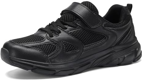 KKTOTO Black Trainers Boys Kids School Shoes Girls Running Sneakers Breathable Mesh Lightweight Non-Slip Size 5