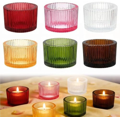 Touosy 6 portavelas de Cristal de Colores, Mini portavelas de Colores, Elegantes portavelas para Fiestas de cumpleaños, Bodas, decoración de Mesa (5,4 x 3,5 cm)
