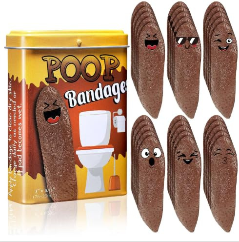 The Plaster Pack - 6 Hilarious Cartoon Poop Designs, Assorted Sterile Children's Plasters Pack of 96, First Aid Wound Care for Children, Skin-Friendly, Standard Size