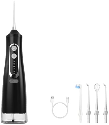 Oryzom Hydropulseur sans fil pour un soin dentaire & buccal optimal 5 modes & 4 embouts Réservoir de 300 ml Étanchéité IPX7 Jet dentaire pour gencives (Noir)