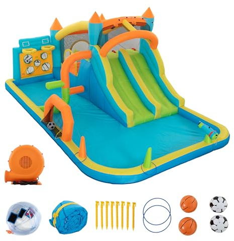 UEV Grande Castello Gonfiabile con Doppio-Scivolo, Centro Divertimento per Bambini 3-10 Anni e 135KG, Parco Gonfiabile Interno ed Esterno con Materiale Resistente e Durevole, 515 x 320 x 216 cm