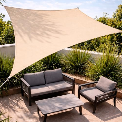 Parasol Vela Rectangular Crema - PINCHO - Toldo Vela Exterior para Terraza y Jardín, Vela de Sombra con Anillas Reforzadas, Tejido Transpirable para Balcón y Patio, Fácil Instalación
