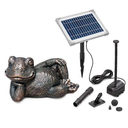 Esotec Solar Wasserspeier Set Frosch Pepe 250l/h 5Wp IP68 101678 | 5Wp Solarmodul, 250l/h, IP68 Pumpe, 1m Wasserspiel Förderhöhe, Trockenlaufschutz, 5m Kabel, Polyresin, 2x1,5m Schlauch, 8VDC