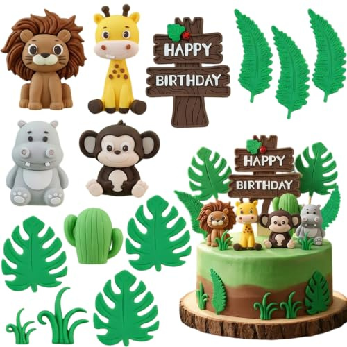 14Pcs Safari Animal Cake Toppers - Jungle Animal Cake Decorations for 6-8'' | Lion King Cake Topper for Grils Boys 1st 3rd Birthday, Jungle Cake Decor Safari, Wild One Cake Decoration for Biking Beginner