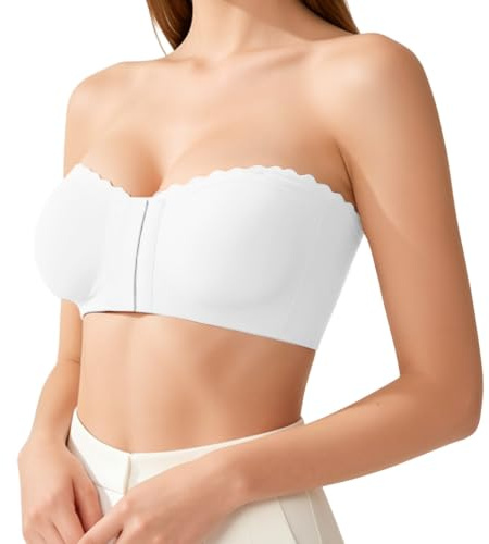 KUOIASY Front Fastening Bras,Anti-Slip Bandeau Top Removable Fastening Invisible Bra
