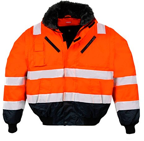 LeiKaTex Warnschutz-Pilotenjacke Winter gefüttert 4 in 1 Funktion mit Kapuze, Winddicht & Wasserabweisend für Herren und Damen (S - 4XL, Neongelb, Warnorange)