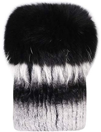 OBC Damen Fuchs MÜTZE Fellmütze Bommelmütze Wintermütze Silberfuchs Beanie Pelzmütze Oversizemütze Kappe Pelzkappe