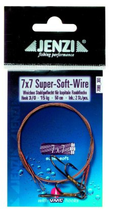 Jenzi Powerflex 7x7 Super-Soft-Stahlvorfach Ryderhaken 2/0 50cm 12kg